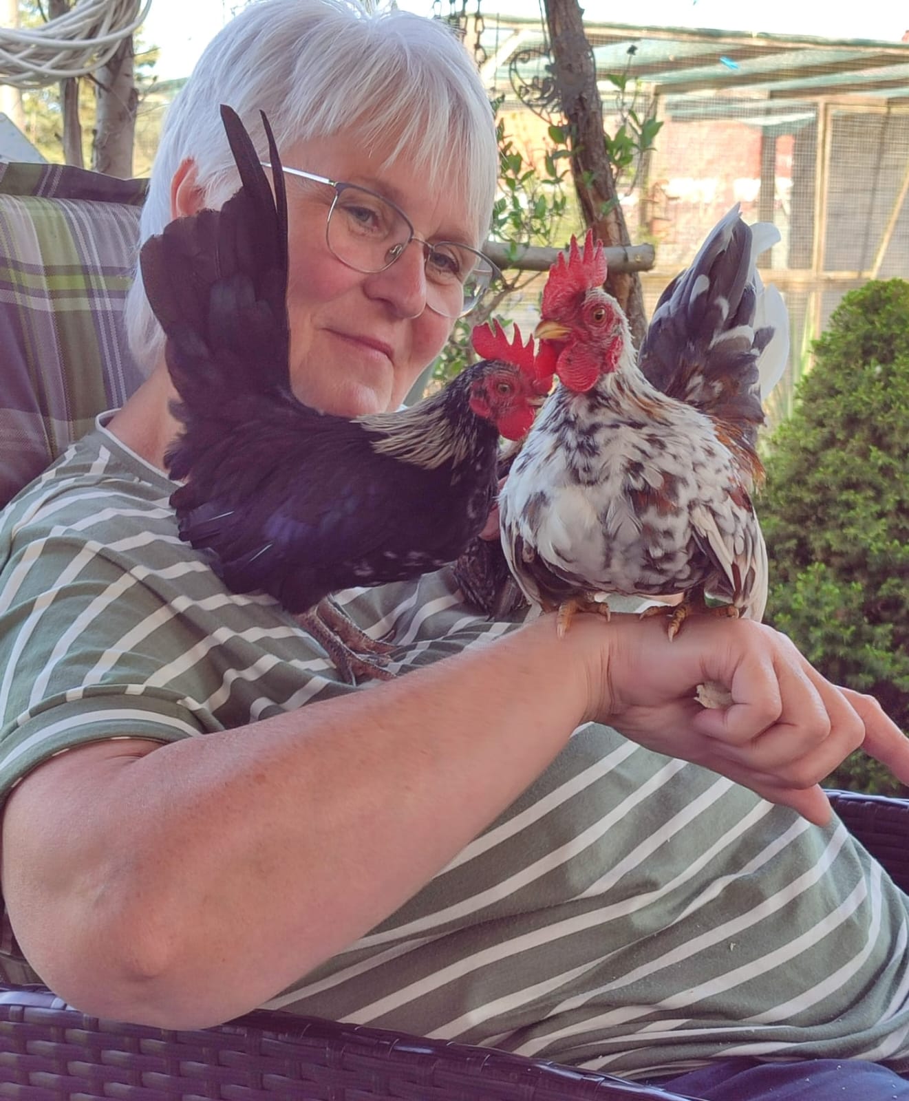Oma mit Huhn